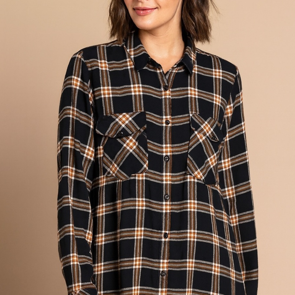 Sanctuary Navy Blue & White Plaid Cotton Collared Button Up Boyfriend Shirt XL